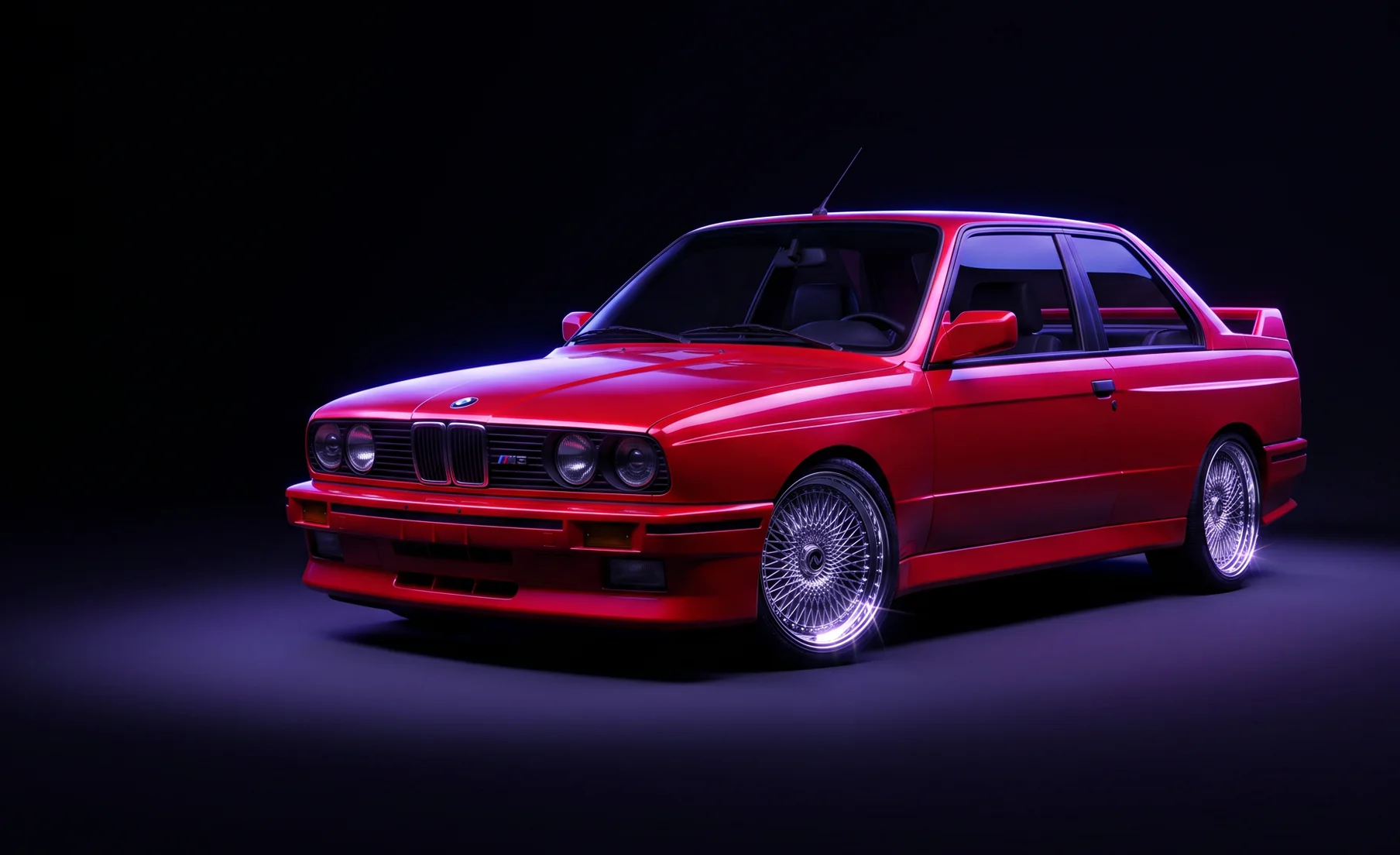 A red BMW E30 M3 on its original wire wheels