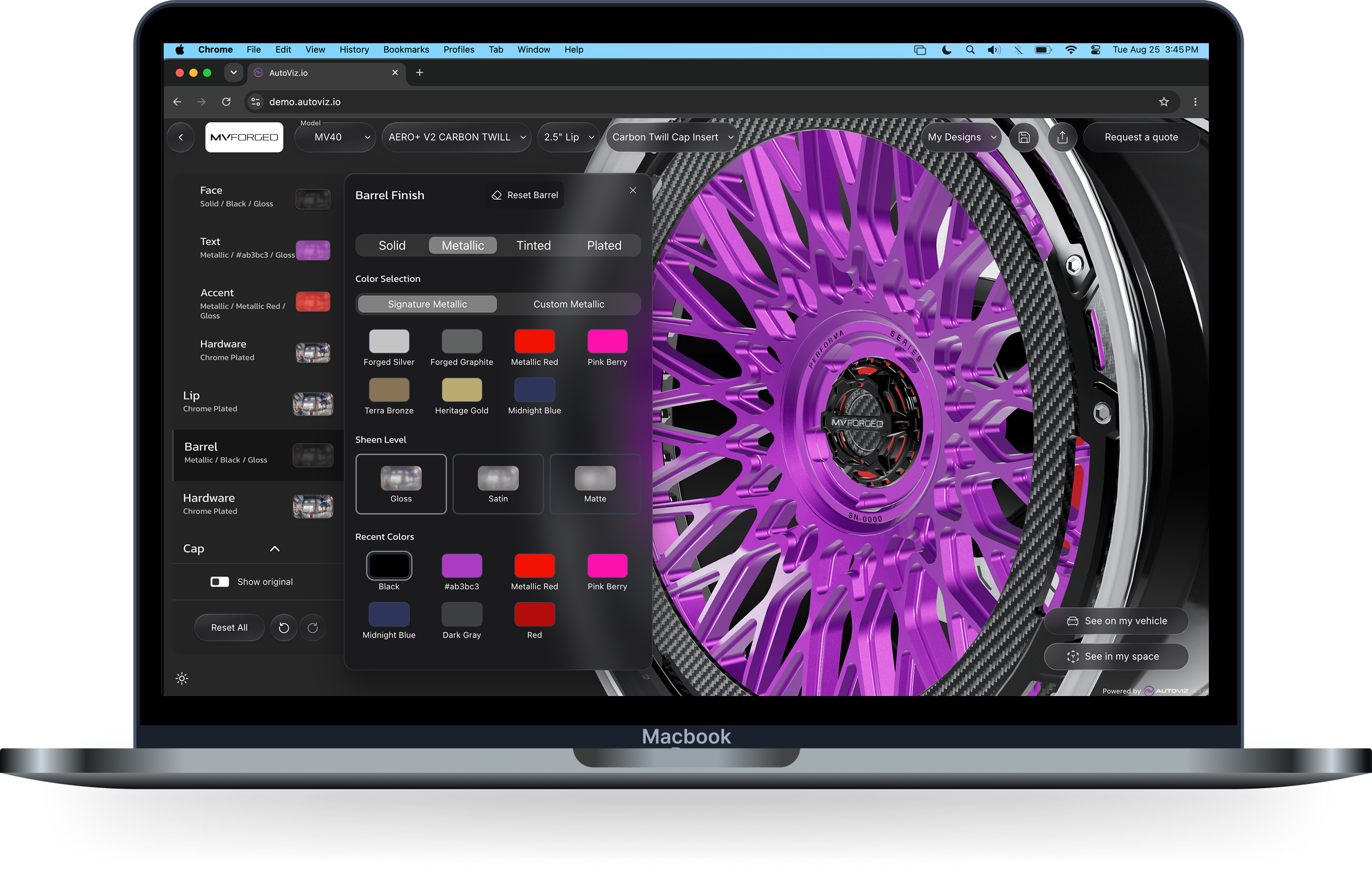 The AutoViz 3D builder customizing a wheel