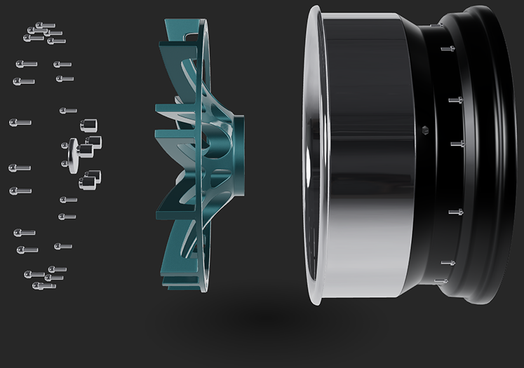 Exploded view of a wheel in the 3D viewer