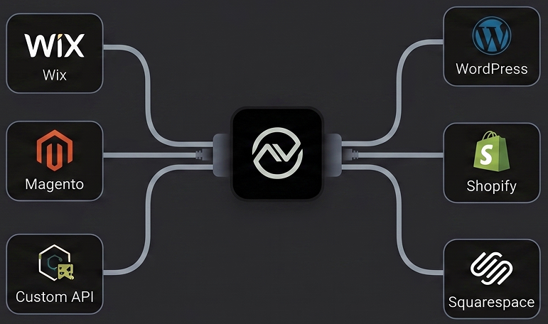 AutoViz plugging into Wix, Magento, custom APIs, WordPress, Shopify and Squarespace