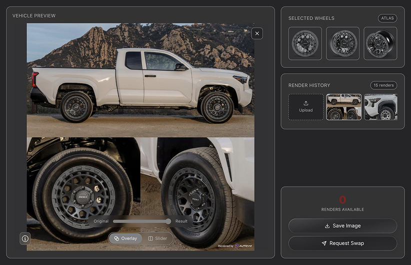 Wheels visualized on a customer vehicle