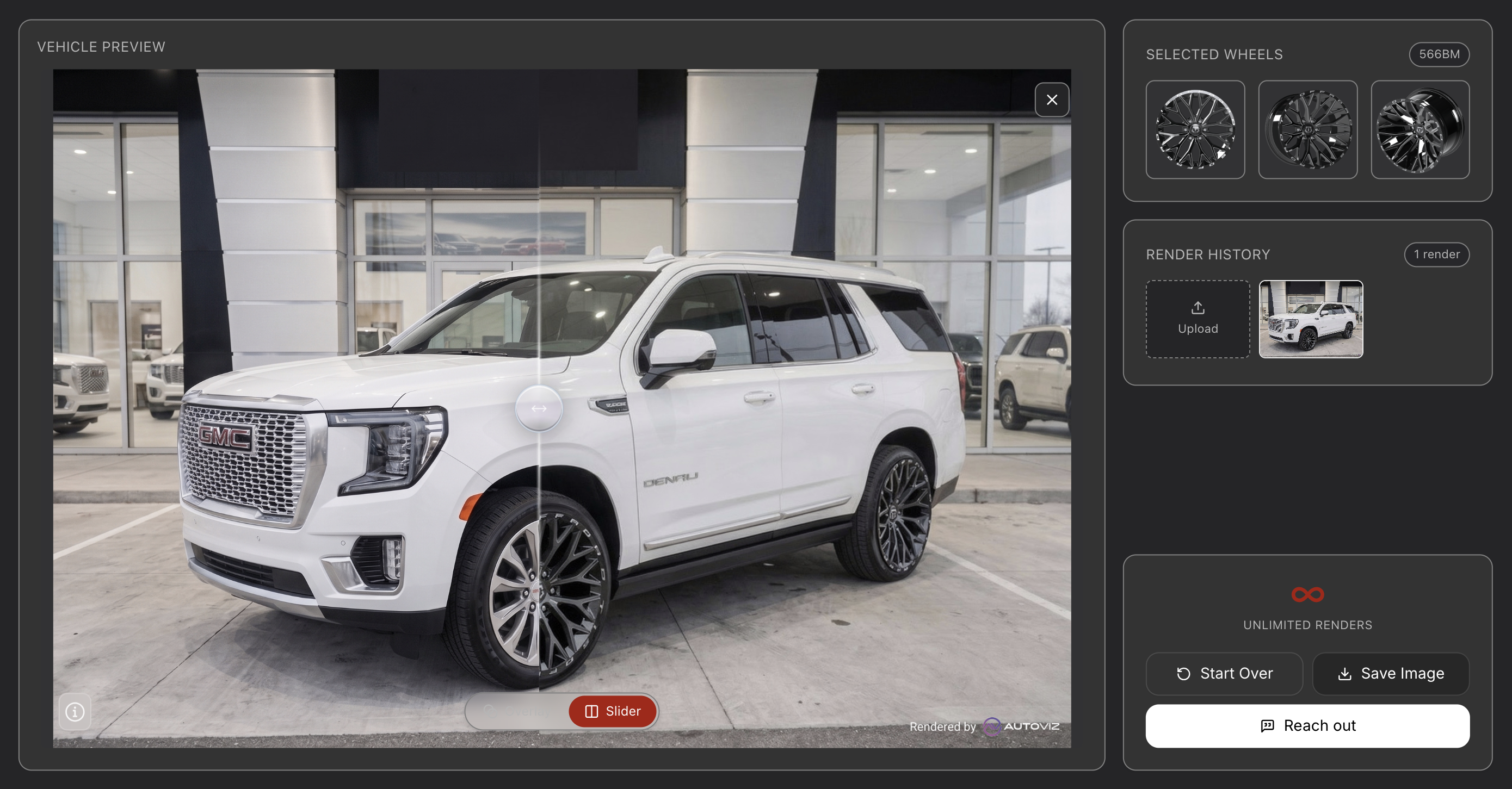 Wheels visualized on a customer vehicle